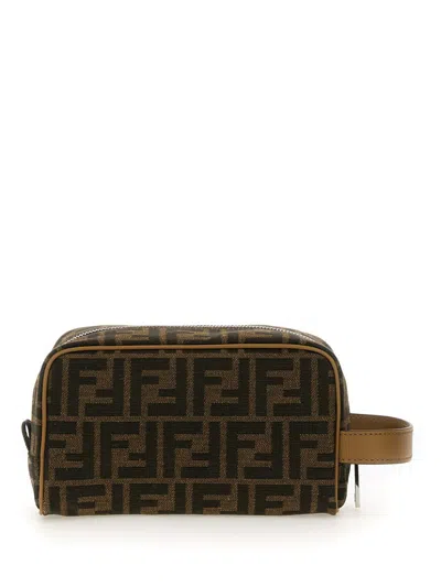Fendi Beauty Case Small Ff Jacquard Beauty Case In Jacquard Ff Brown In Multi