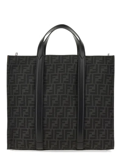 Fendi Structured Monogram Tote Bag With Detachable Strap In Black
