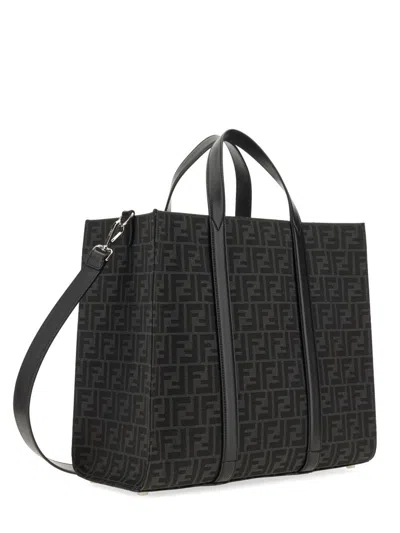 Fendi Structured Monogram Tote Bag With Detachable Strap In Black