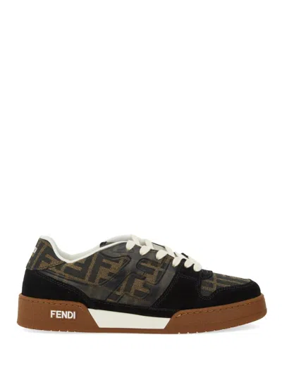 Fendi Match Suede Sneakers With Jacquard Ff Fabric Inserts In Black