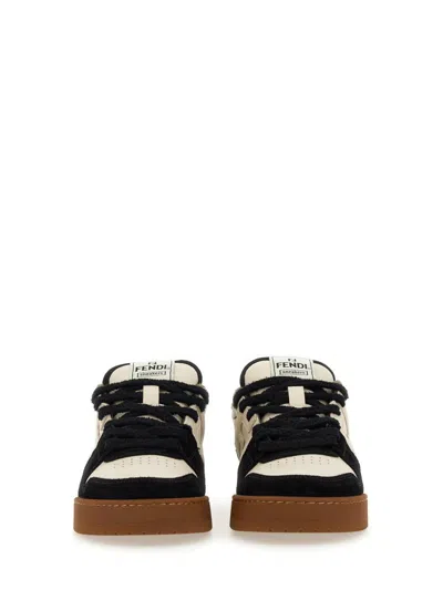 Fendi Match Leather And Suede Low Top Sneakers Shoes In Black