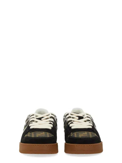 Fendi Match Suede Sneakers With Jacquard Ff Fabric Inserts In Black