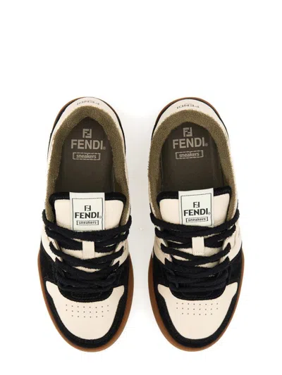 Fendi Match Leather And Suede Low Top Sneakers Shoes In Black
