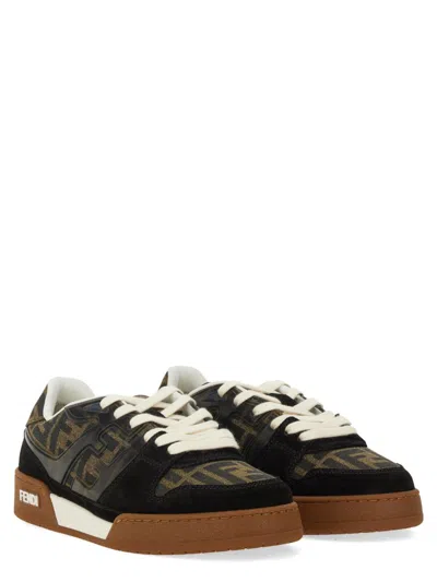 Fendi Match Suede Sneakers With Jacquard Ff Fabric Inserts In Black