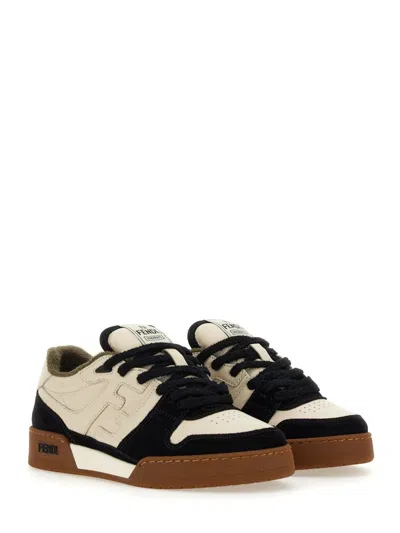 Fendi Match Leather And Suede Low Top Sneakers Shoes In Black
