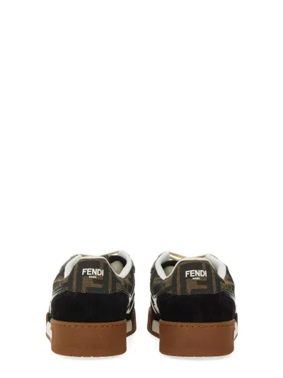 Fendi Match Suede Sneakers With Jacquard Ff Fabric Inserts In Black