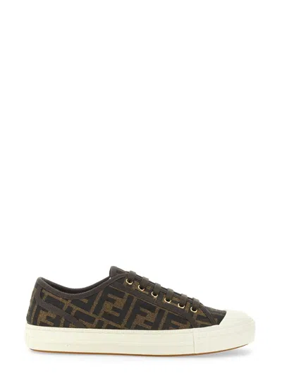Fendi Women Embroidered Nylon Blend Dominio Sneakers In Green