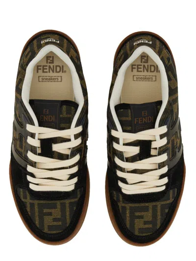 Fendi Match Suede Sneakers With Jacquard Ff Fabric Inserts In Black