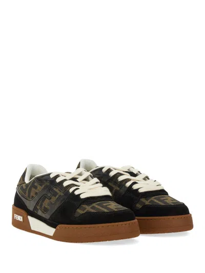 Fendi Match Suede Sneakers With Jacquard Ff Fabric Inserts In Black