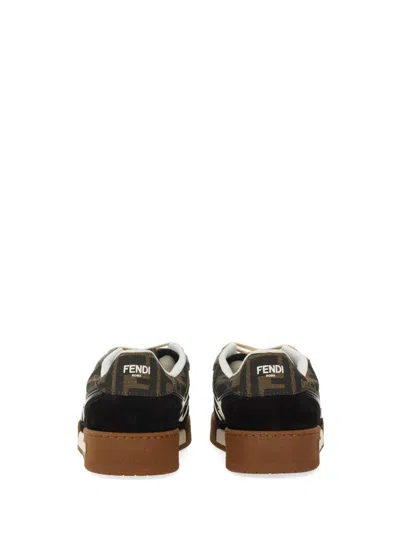 Fendi Match Suede Sneakers With Jacquard Ff Fabric Inserts In Black