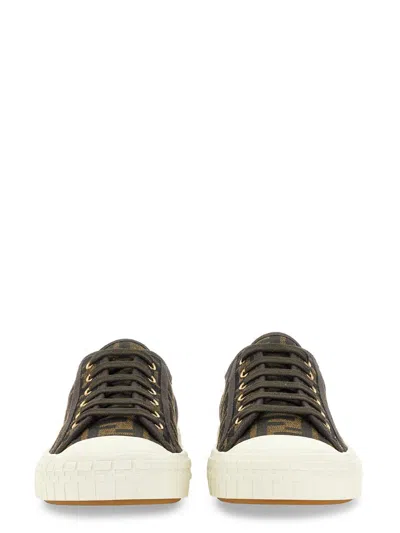 Fendi Women Embroidered Nylon Blend Dominio Sneakers In Green