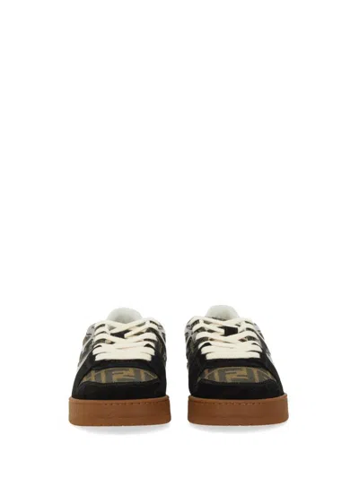 Fendi Match Suede Sneakers With Jacquard Ff Fabric Inserts In Black