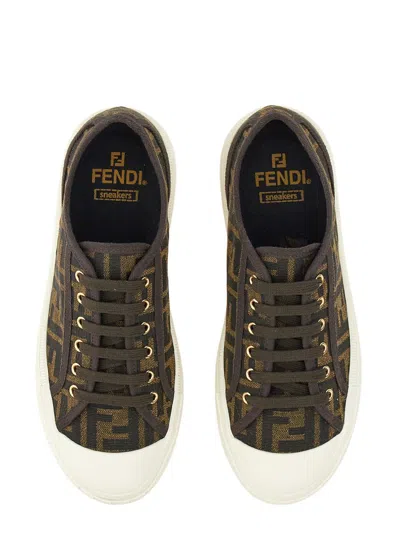 Fendi Women Embroidered Nylon Blend Dominio Sneakers In Green