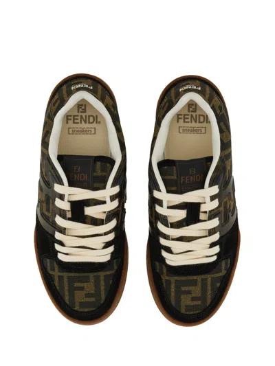 Fendi Match Suede Sneakers With Jacquard Ff Fabric Inserts In Black