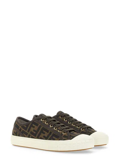 Fendi Women Embroidered Nylon Blend Dominio Sneakers In Green