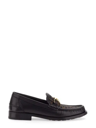 Fendi Men  O' Lock Leather Loafer With Ff Insert In Black