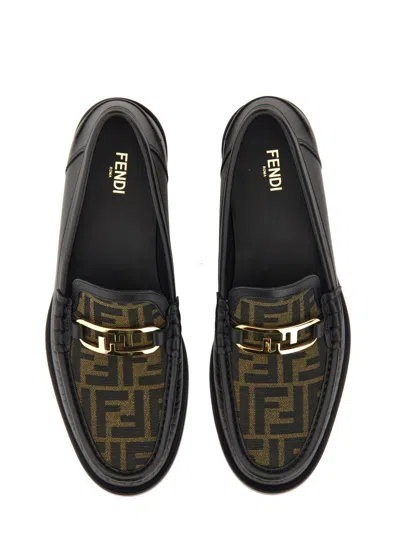 Fendi Men  O' Lock Leather Loafer With Ff Insert In Black