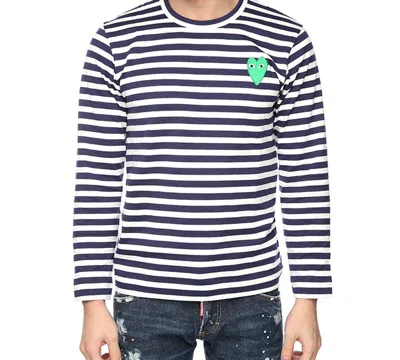 Comme Des Garçons Play Comme Des Garcons Play Striped Long Heart Long Sleeves Tee 'navy White' In Blue