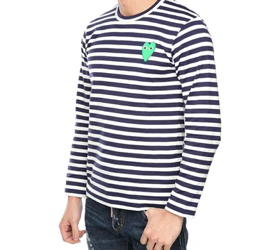 Comme Des Garçons Play Comme Des Garcons Play Striped Long Heart Long Sleeves Tee 'navy White' In Blue