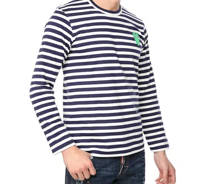 Comme Des Garçons Play Comme Des Garcons Play Striped Long Heart Long Sleeves Tee 'navy White' In Blue
