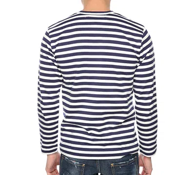 Comme Des Garçons Play Comme Des Garcons Play Striped Long Heart Long Sleeves Tee 'navy White' In Blue