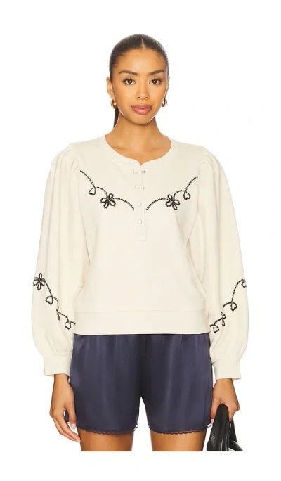 Rails Hanne Embroidered Half-placket Sweatshirt In Brown