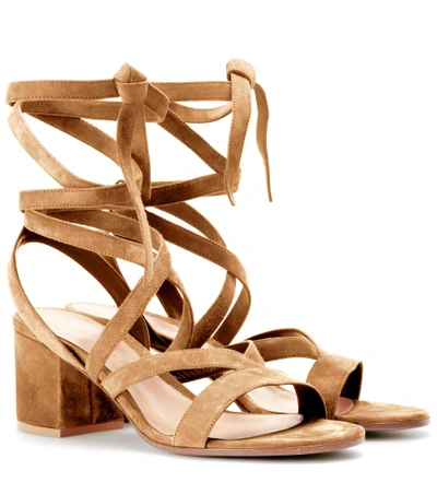 Gianvito Rossi Janis Low Suede Sandals In Neutrals