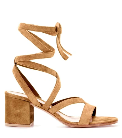 Shop Gianvito Rossi Janis Low Suede Sandals In Neutrals