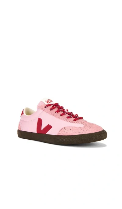 Veja Volley Leather Sneaker In Guimauve Pekin Eagle In Pink