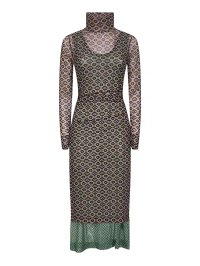 Dries Van Noten Printed Mesh Layered Midi Dress In Brown