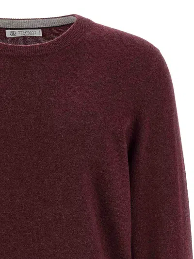 Brunello Cucinelli Ribbed Crewneck Sweater With Soft Texture In Red