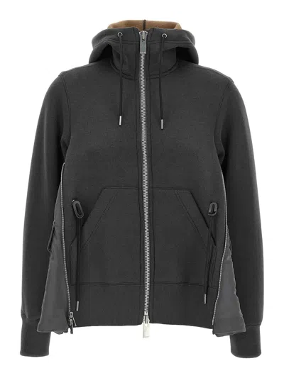Sacai Sponge Grey Hoodie In Gray