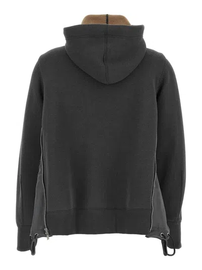 Sacai Sponge Grey Hoodie In Gray