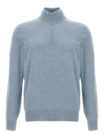 Brunello Cucinelli Classy High Collar Cashmere Sweater In Blue