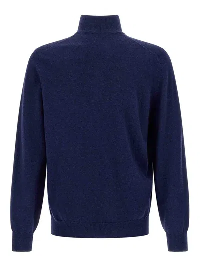 Brunello Cucinelli Blue Cashmere Blend Lightweight Half-zip Sweater