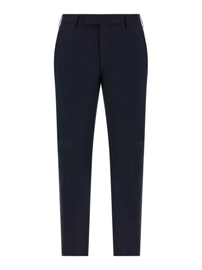 Pt Torino Dieci Trousers In Wool Blend In Blue