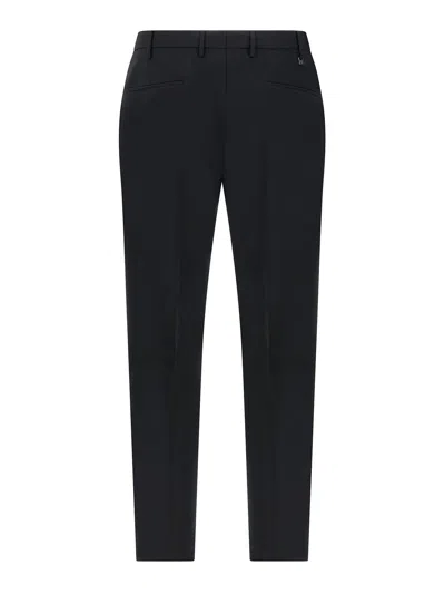 Pt Torino Green Slim Trousers In Wool Blend In Black