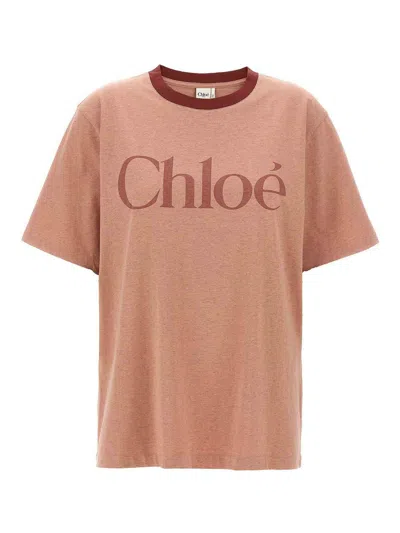 Chloé Pink Cotton T-shirt With Logo In Pink