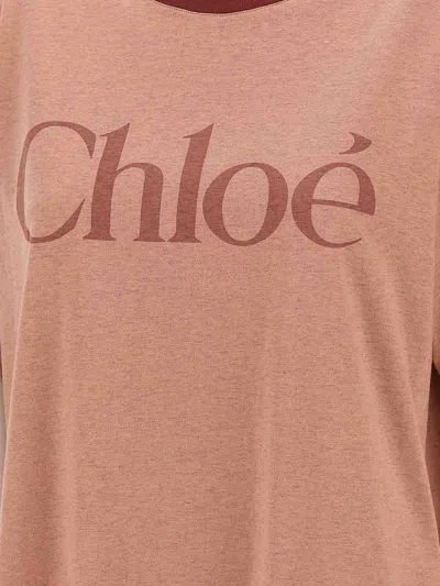 Chloé Pink Cotton T-shirt With Logo In Pink