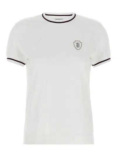 Brunello Cucinelli Patch Logo T-shirt With Contrast Trim In White