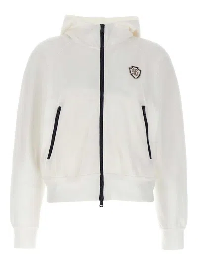 Brunello Cucinelli White Sweatshirt With Fixed Hood And Logo Patch On The Front In White