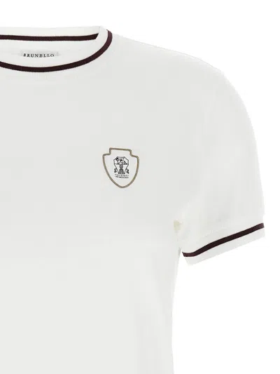 Brunello Cucinelli Patch Logo T-shirt With Contrast Trim In White