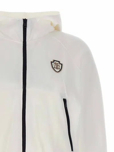 Brunello Cucinelli White Sweatshirt With Fixed Hood And Logo Patch On The Front In White
