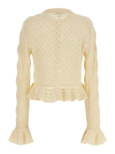 Chloé Latte-colored Crochet Cardigan In Cotton Blend In Neutral