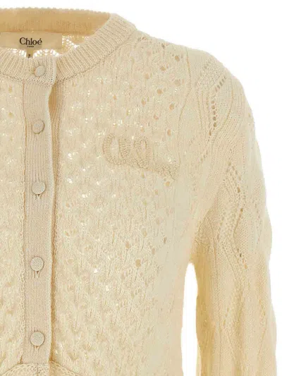 Chloé Latte-colored Crochet Cardigan In Cotton Blend In Neutral