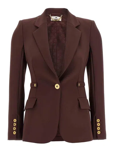 Elisabetta Franchi Burgundy Tailored Blazer With Gold Buttons And Peak Lapels In Purple