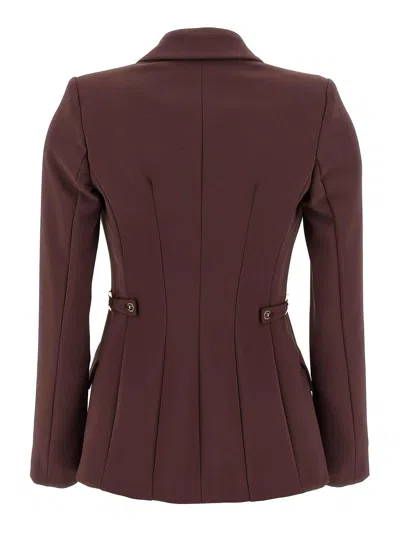 Elisabetta Franchi Burgundy Tailored Blazer With Gold Buttons And Peak Lapels In Purple