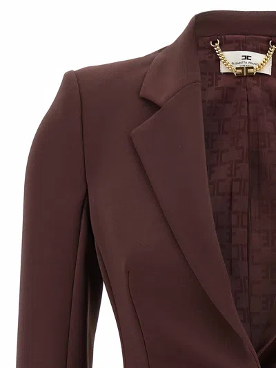 Elisabetta Franchi Burgundy Tailored Blazer With Gold Buttons And Peak Lapels In Purple