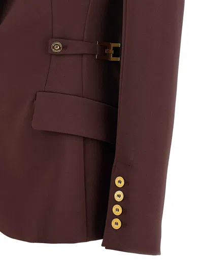Elisabetta Franchi Burgundy Tailored Blazer With Gold Buttons And Peak Lapels In Purple