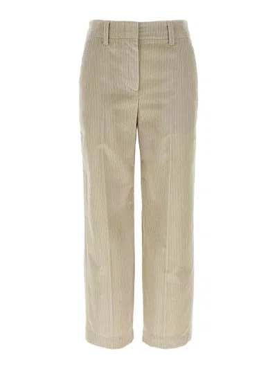 Brunello Cucinelli Beige Corduroy Trousers With Front Zip And Hook Button Closure In Neutral